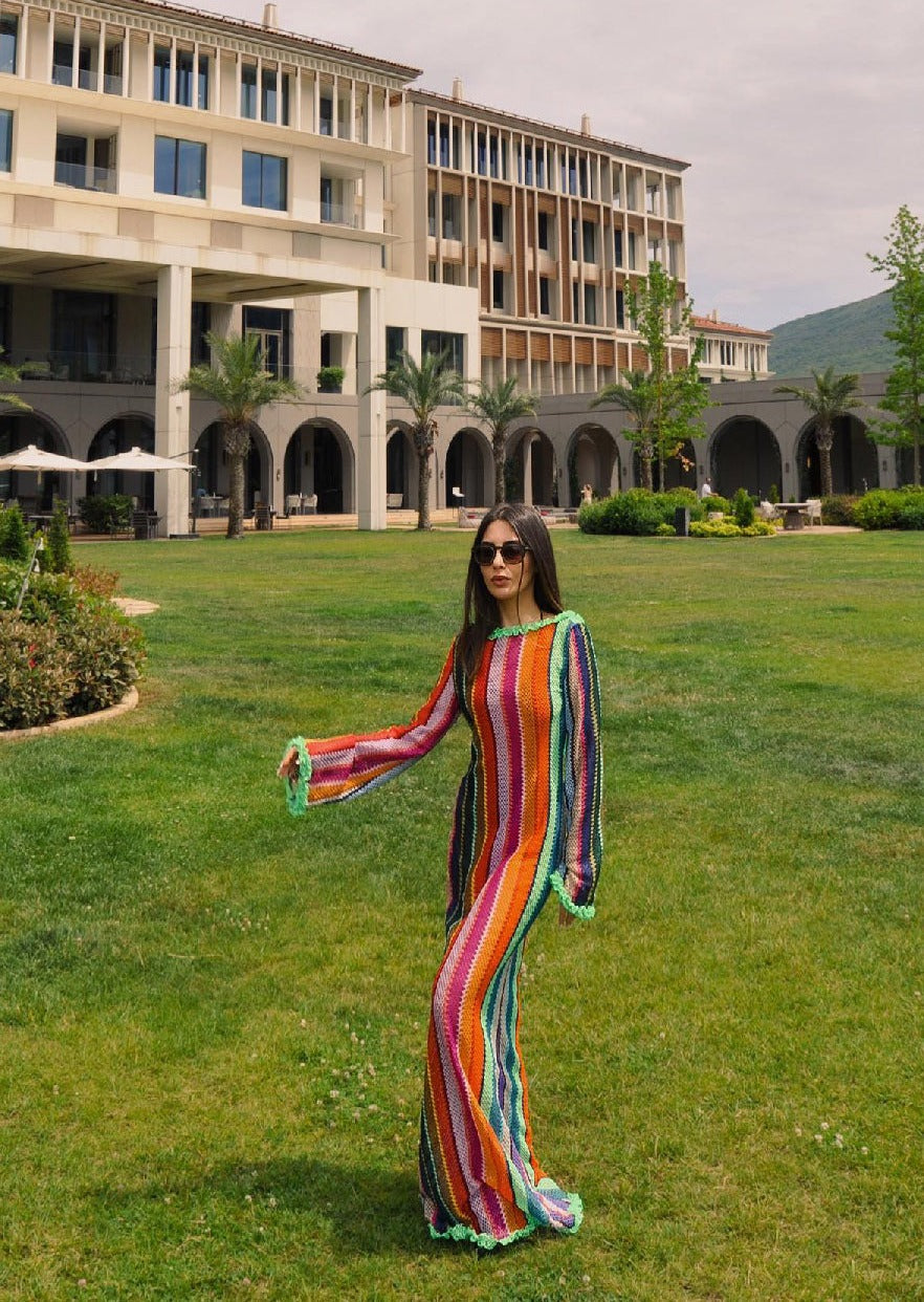Girl in multicolor dress