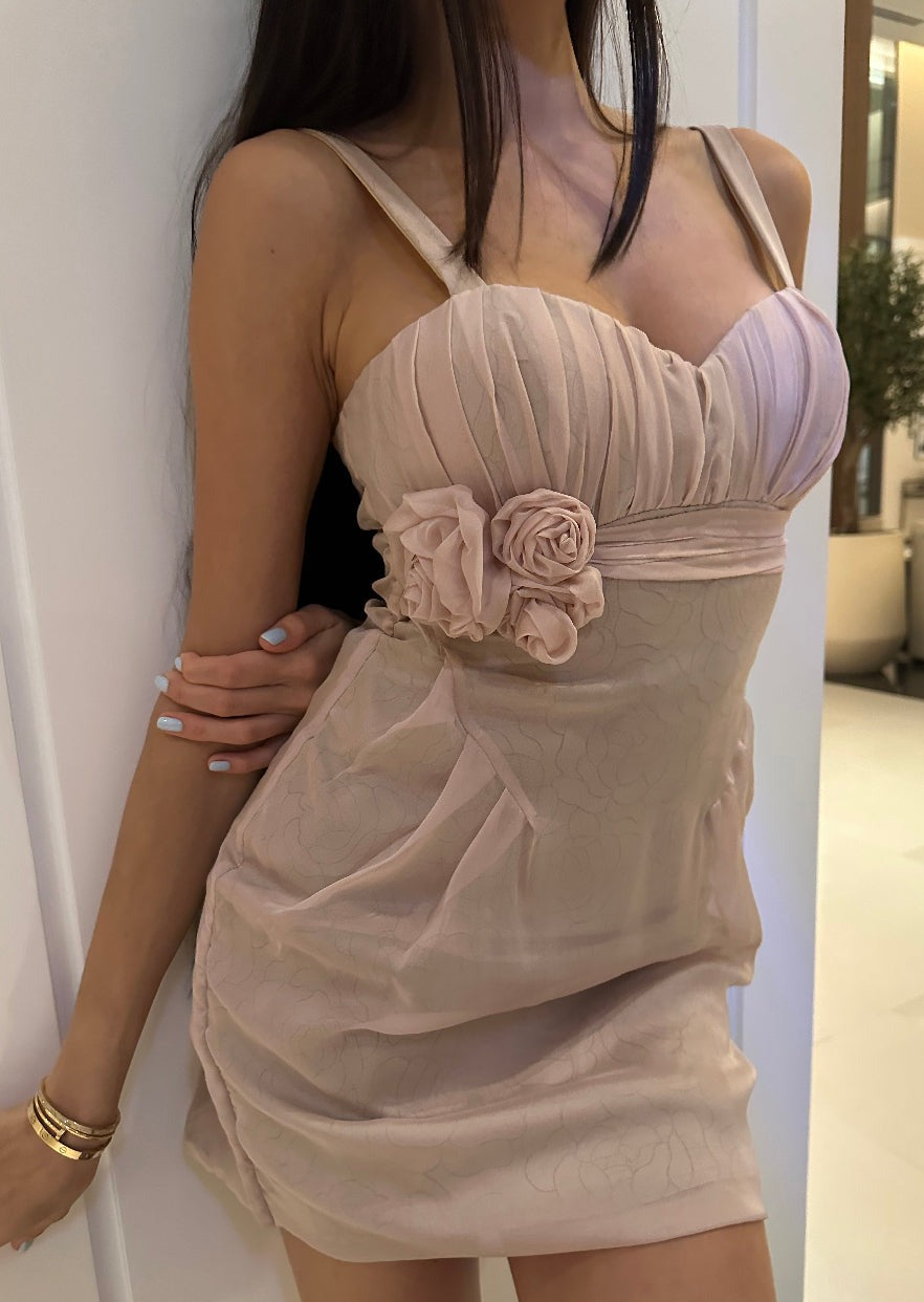 Girl in powder dress with flower