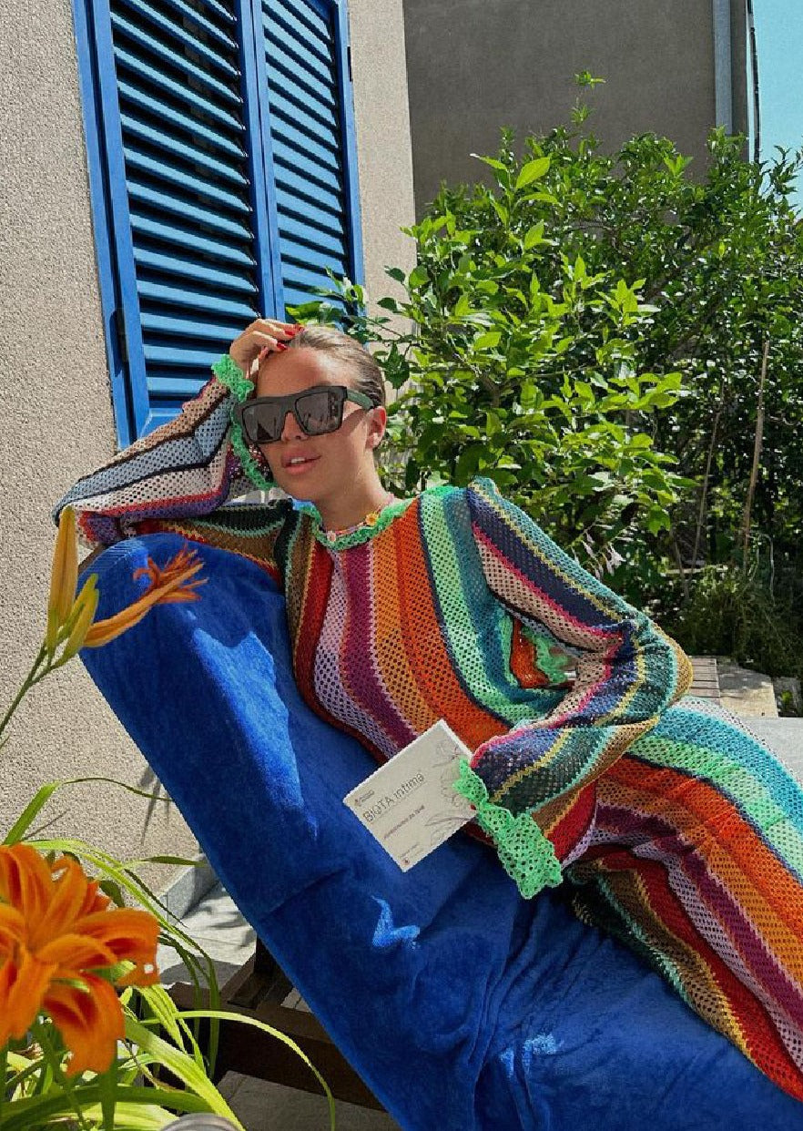 Girl in multicolor dress