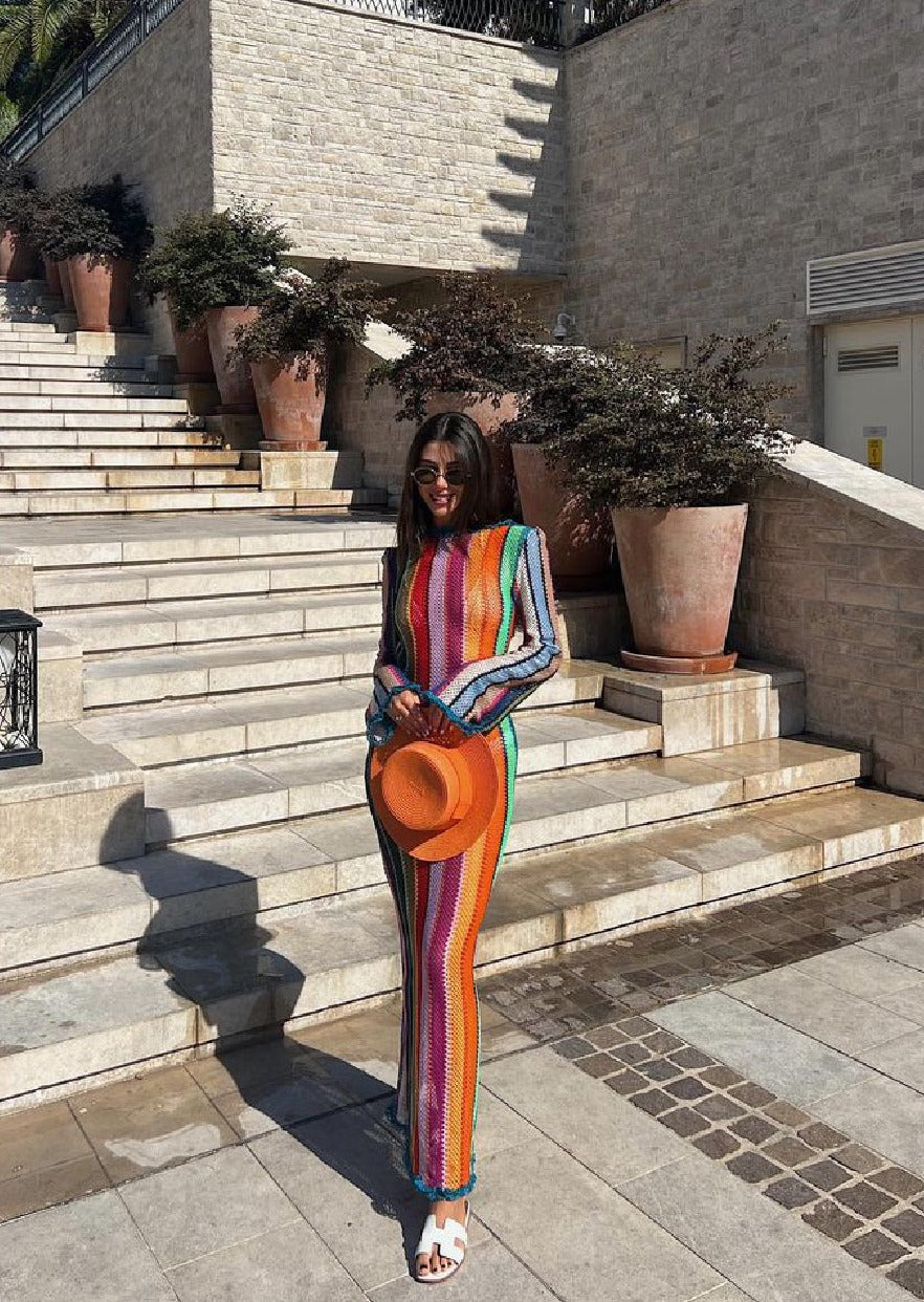 Girl in multicolor dress