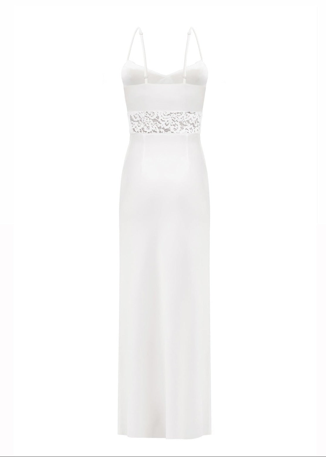 Long white satin dress with lace