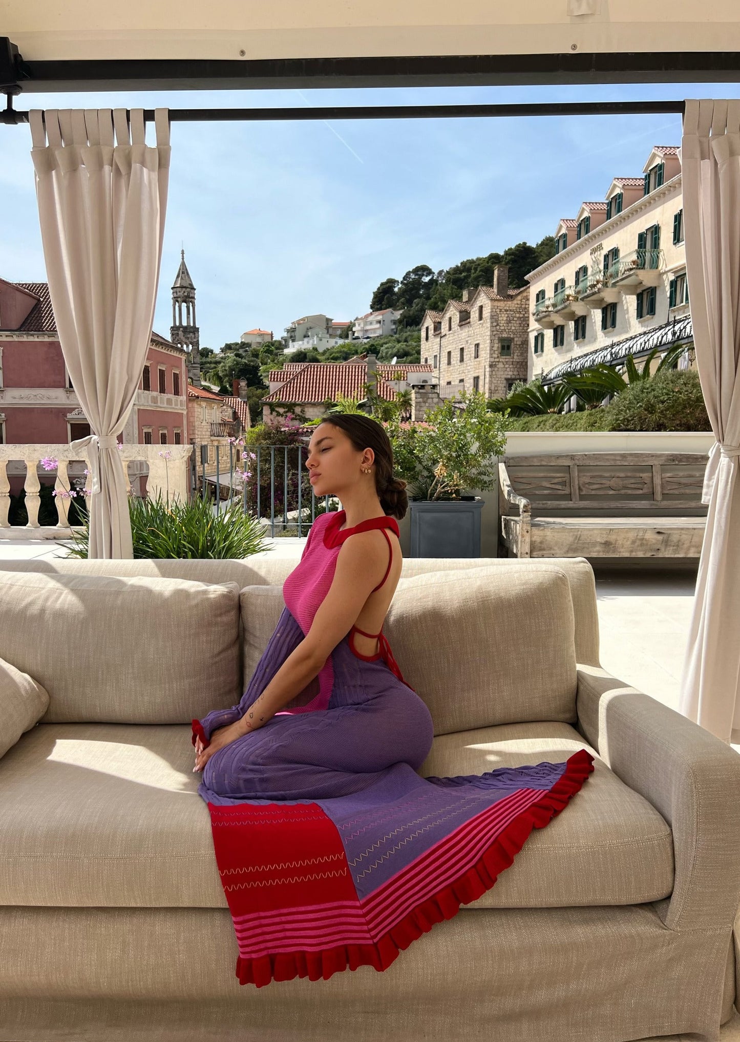 Girl in the long pink dress