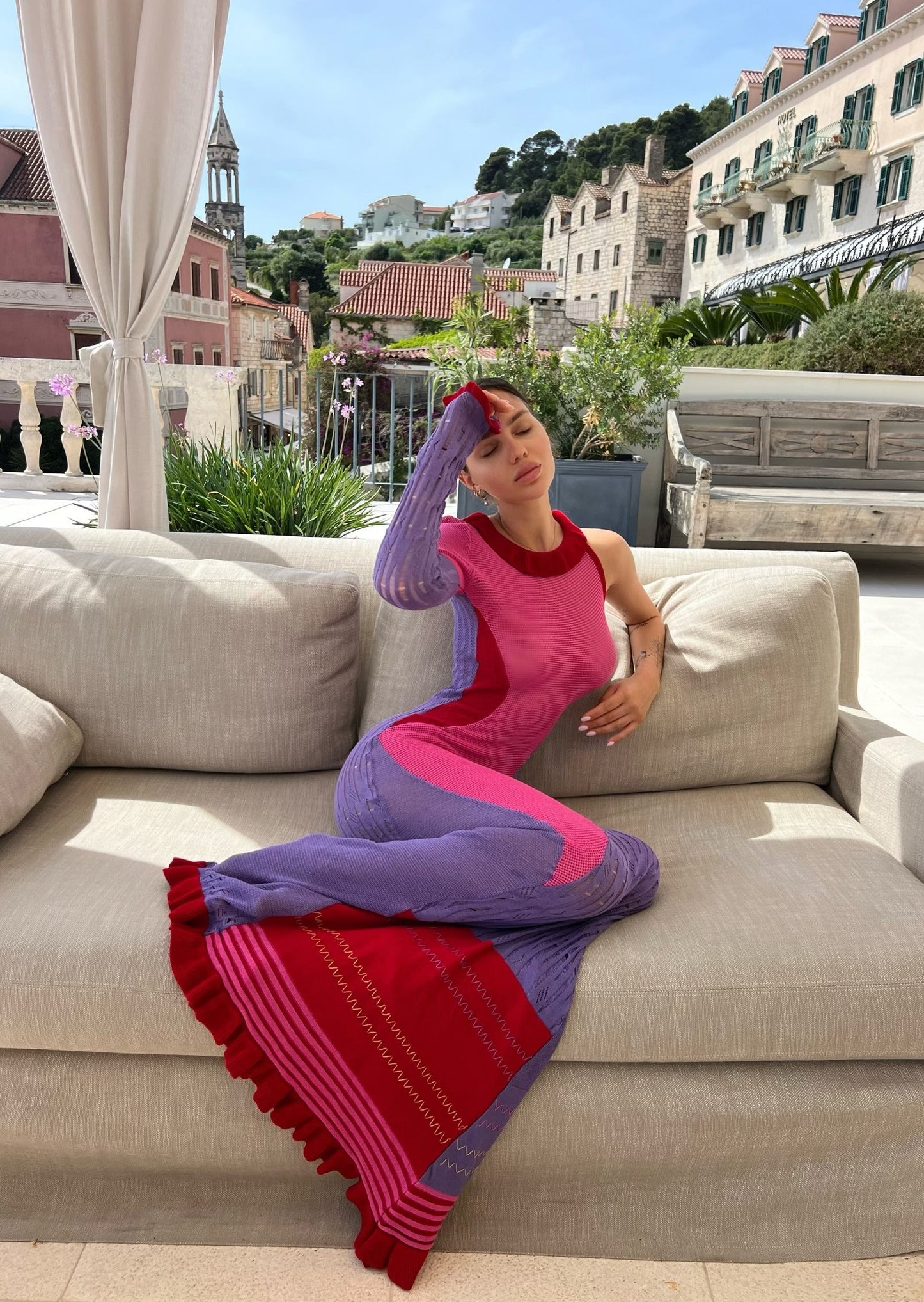 Girl in the long pink dress