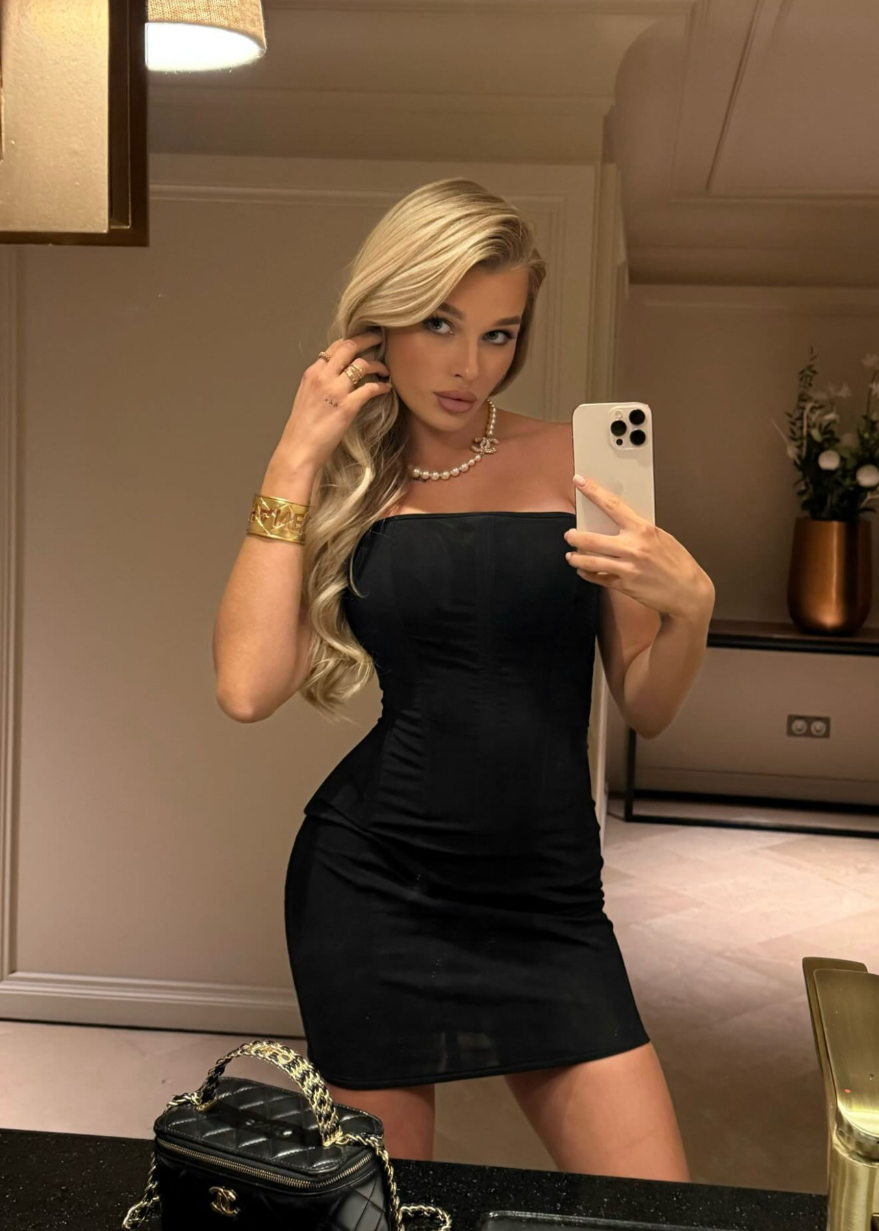 Girl in black corset dress