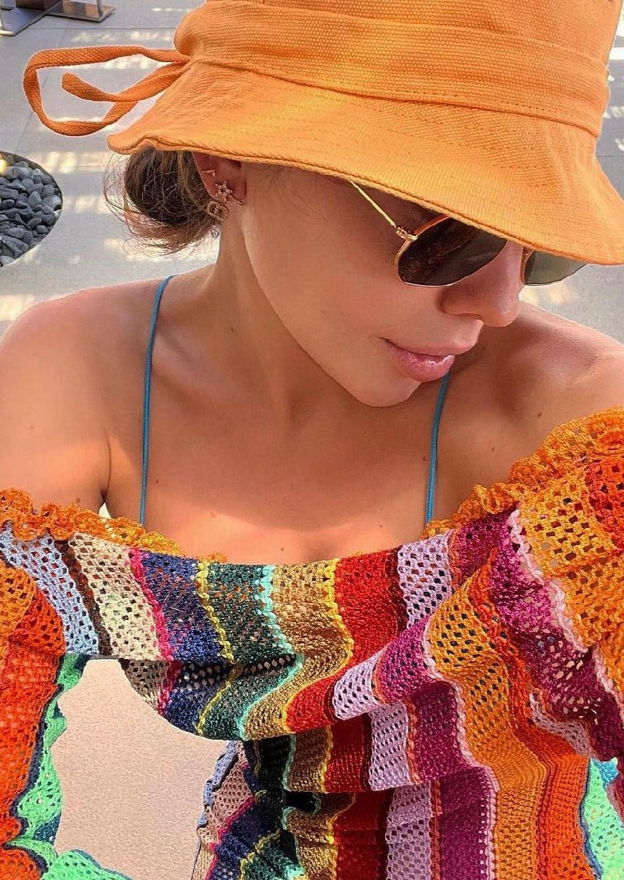 Girl in multicolor dress