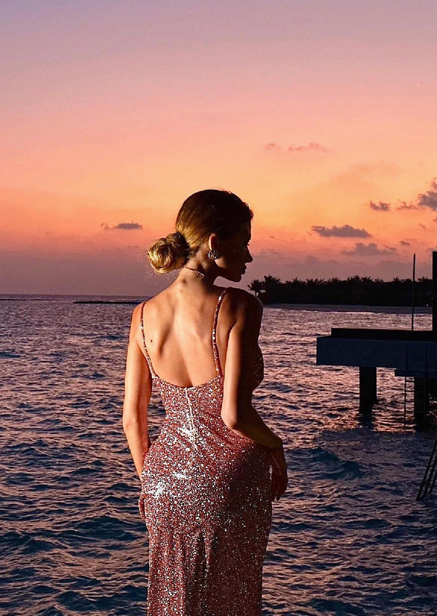 Girl in pink glitter dress