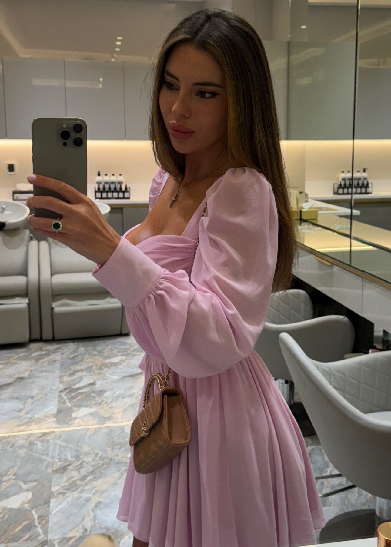 Girl in pink chiffon dress