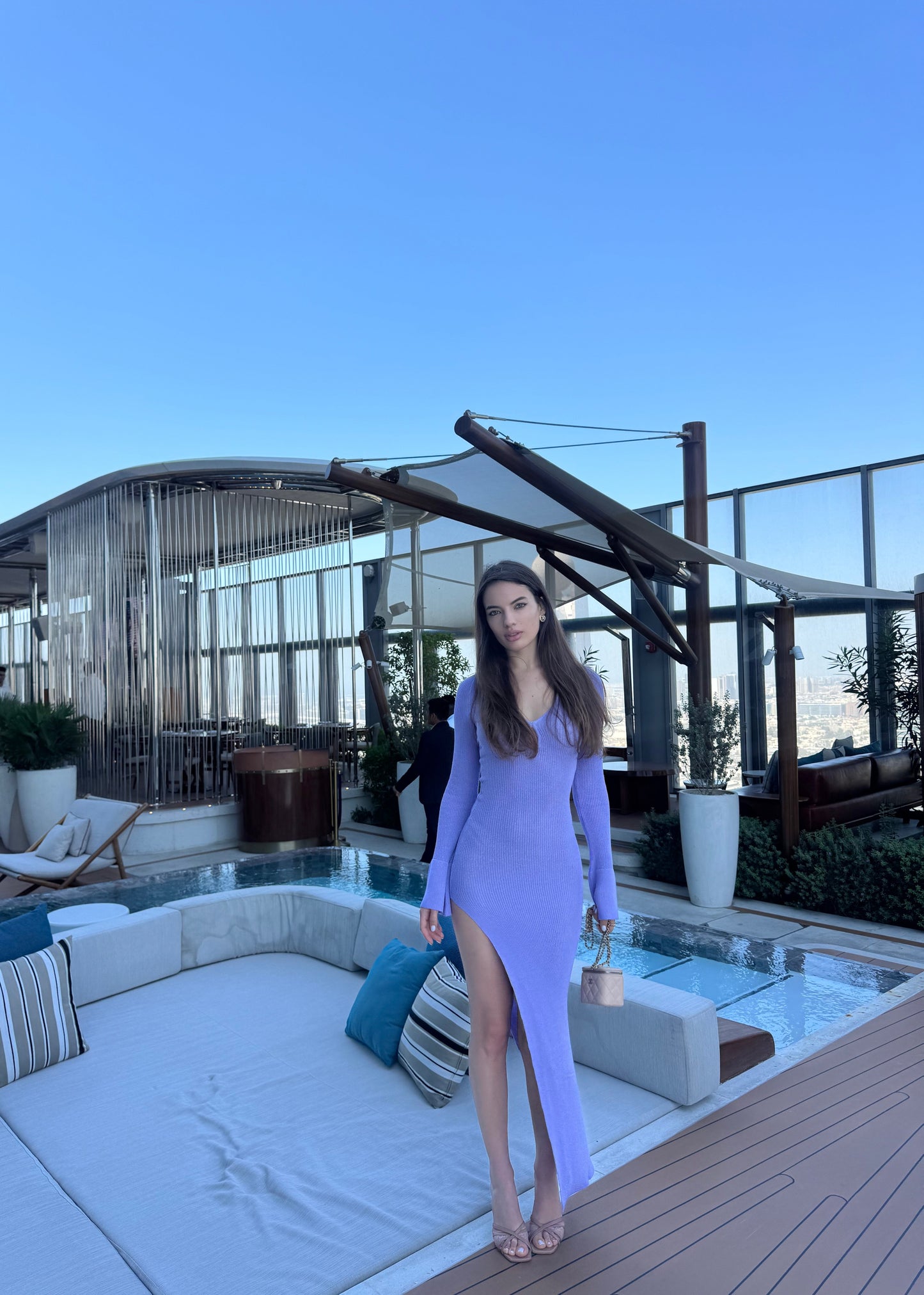 Girl in purple long dress