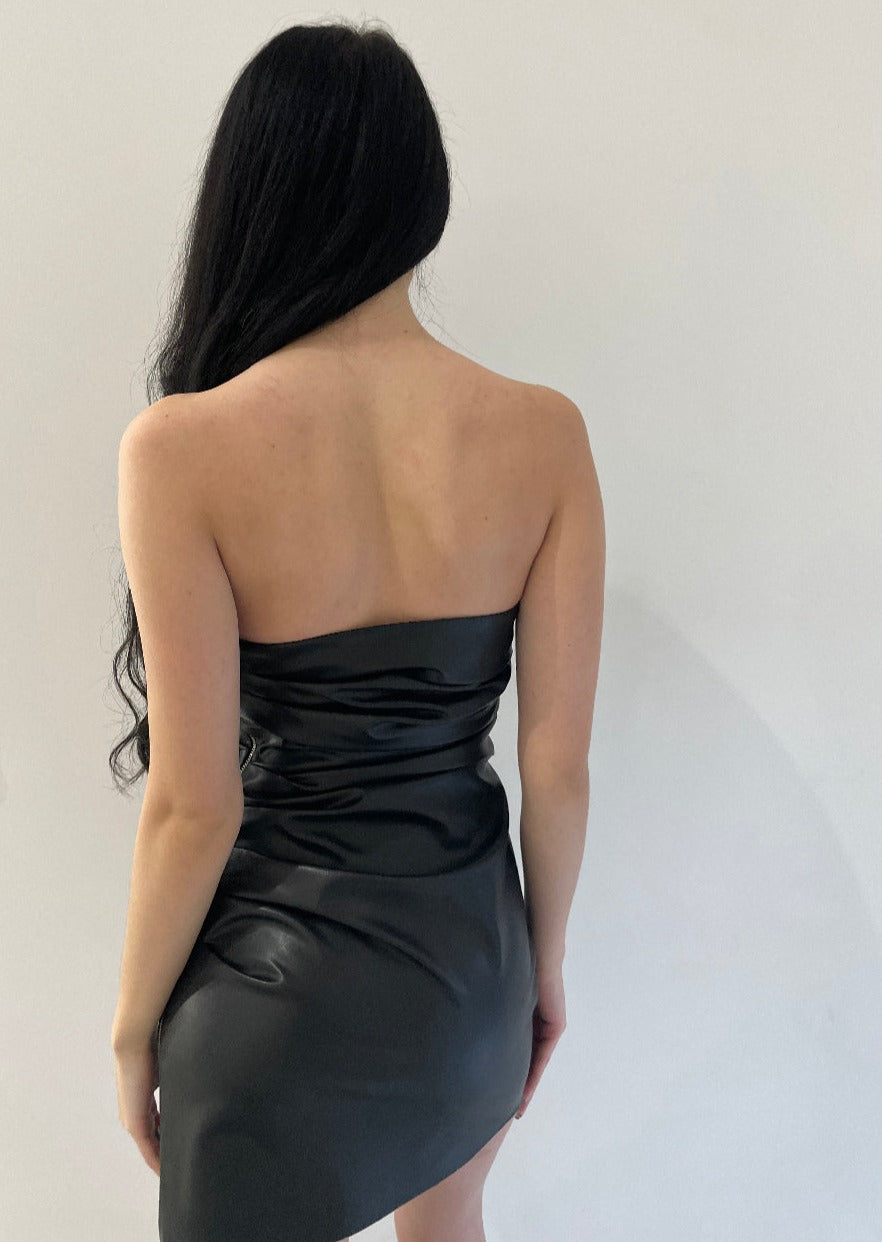 Girl in black leather dress