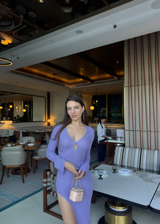 Girl in purple long dress