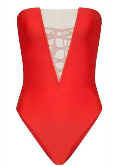 Red one-piece swimsuit