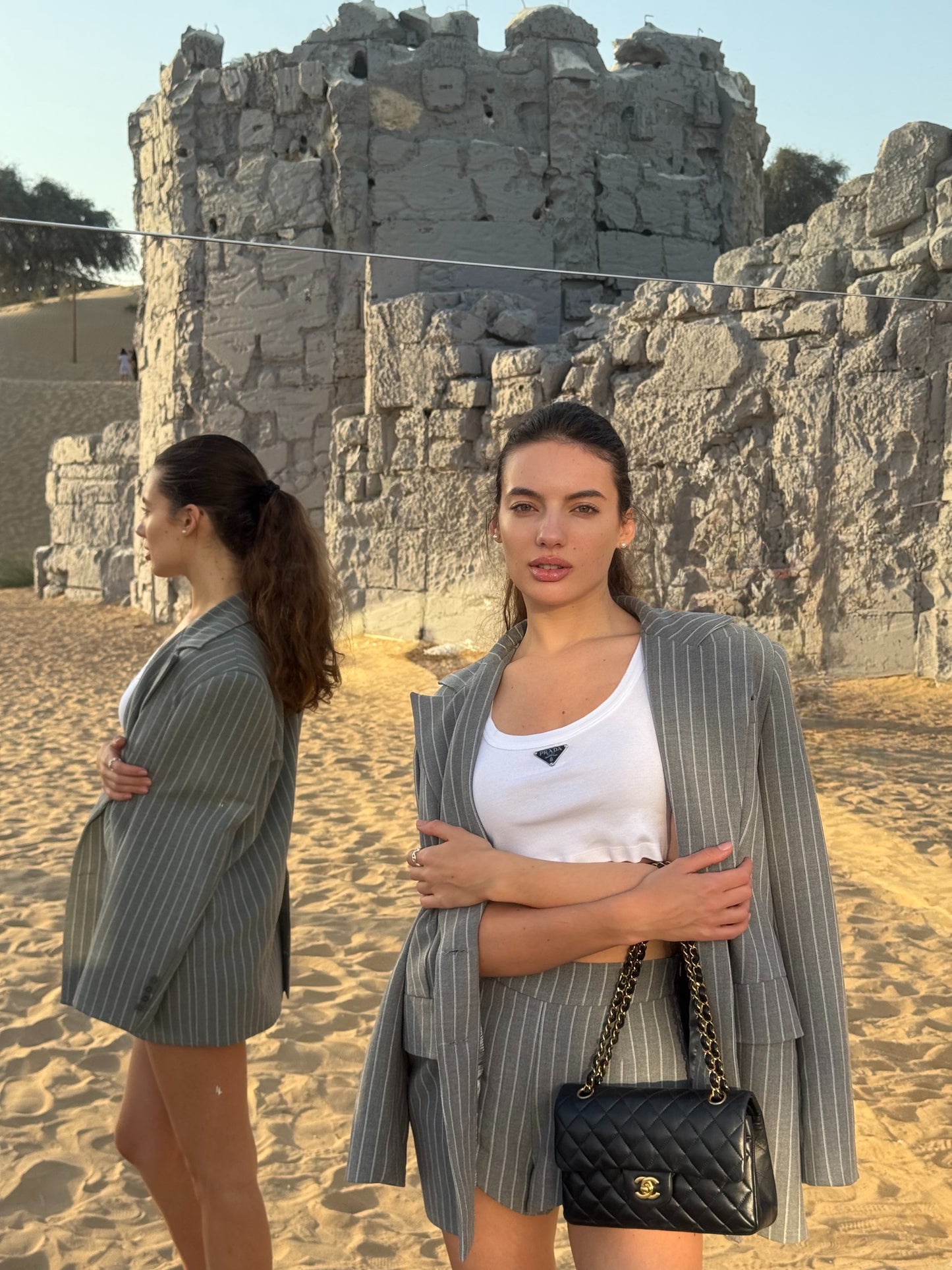 Girl in grey suit