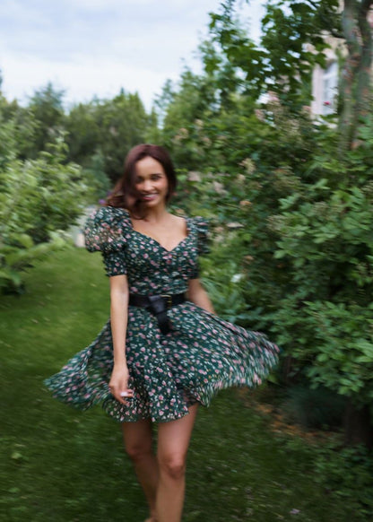 Girl in green chiffon dress