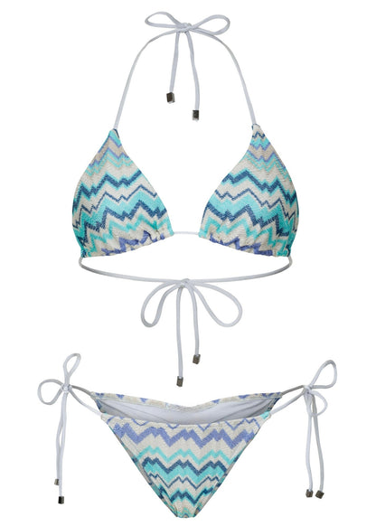 Bikini set with zigzag pattern on a white background