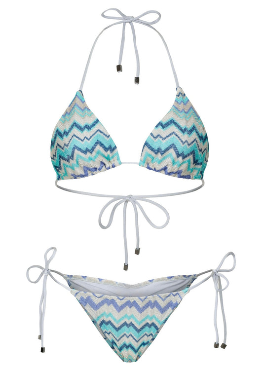 Bikini set with zigzag pattern on a white background