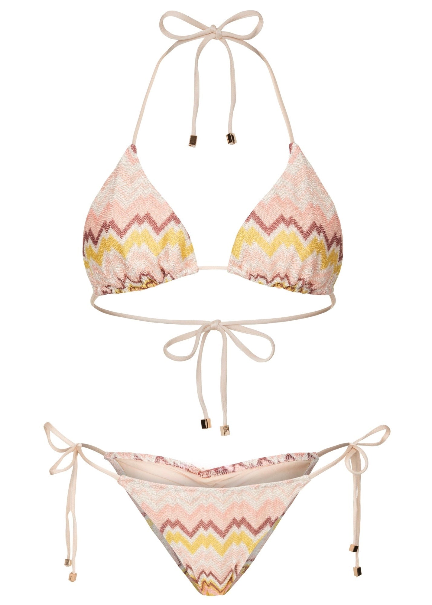 Triangle bikini set with zigzag pattern on a white background