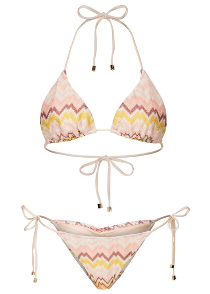 Triangle bikini set with zigzag pattern on a white background