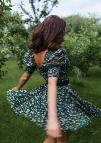 Girl in green chiffon dress